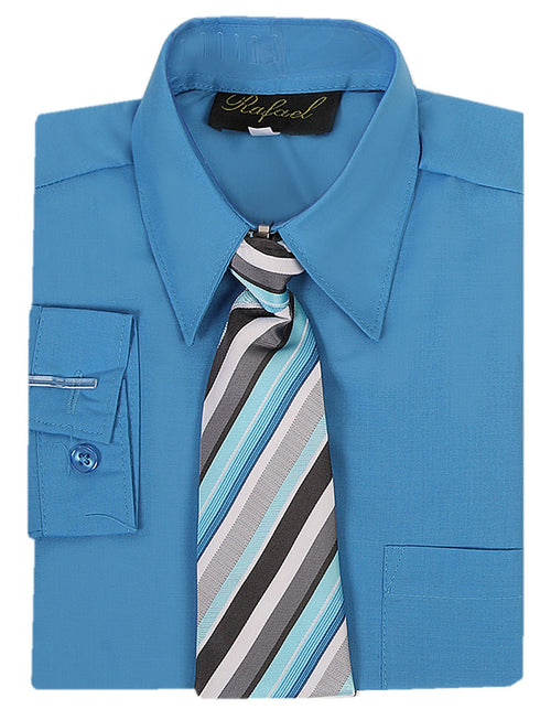 Rafael Big Boys Blue Long Sleeve Dress Shirt Striped Tie Set 7-20 - SophiasStyle.com